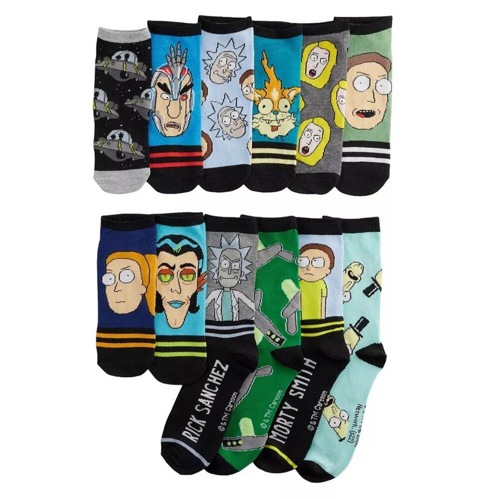 Rick & Morty Crew & Lowcut Socks 12 Days of Socks Calendar Comic Mens size 6-12